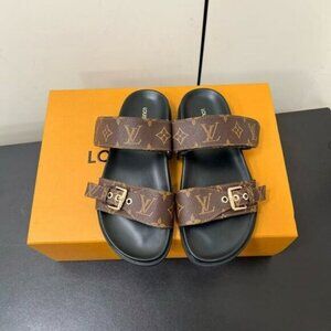 LOUIS VUITTON Brown LV Monogram Bom Dia Flat Slide Sandal